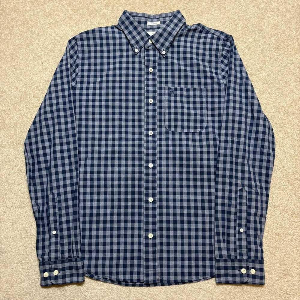 Abercrombie‎ & Fitch Muscle Shirt Mens Large Blue Check Button Down LS Casual